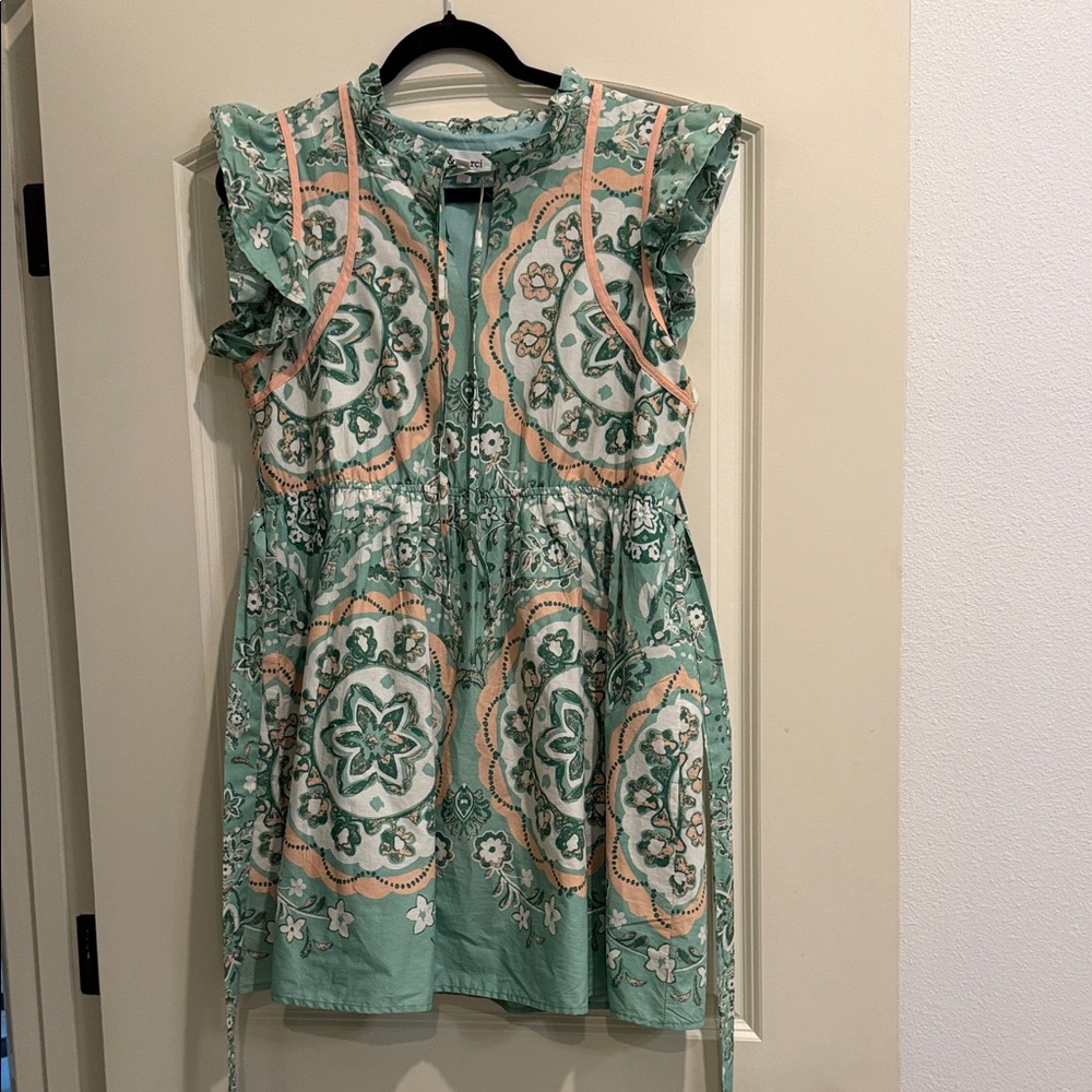 Girls' Mint Green Floral Medallion Casual Dress